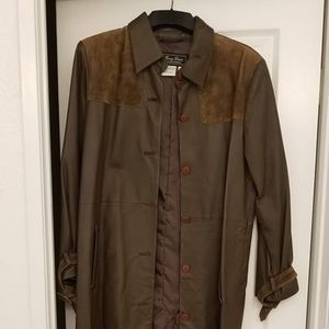 Brown Leather and Suede Trench Coat